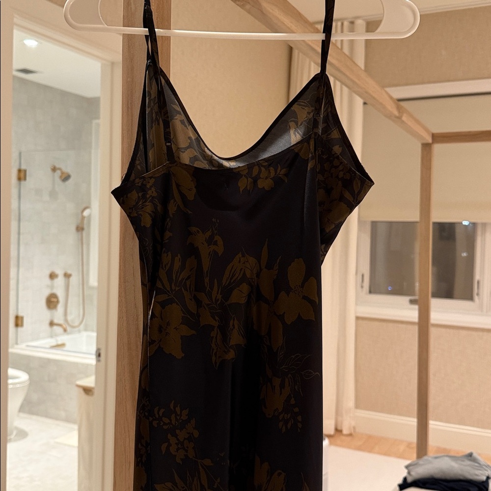Silk Black Brown Floral Slip Dress - Picture 4 of 7